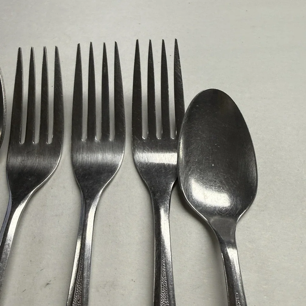 5 Simeon L George H Rogers Stainless Flatware Dinner Forks Spoons Spring Ballad